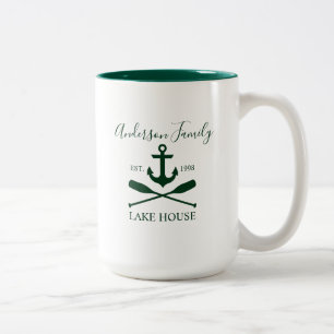Tasse 2 Couleurs Famille Nautique Lac House Green Ancre Oars