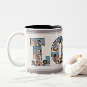 Tasse 2 Couleurs FAMILLE Photo Collage Love Script Modern Keepsar