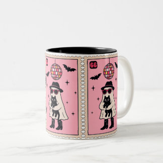 Tasse 2 Couleurs Fantôme Disco Rétro avec Stand Halloween Chat Noir