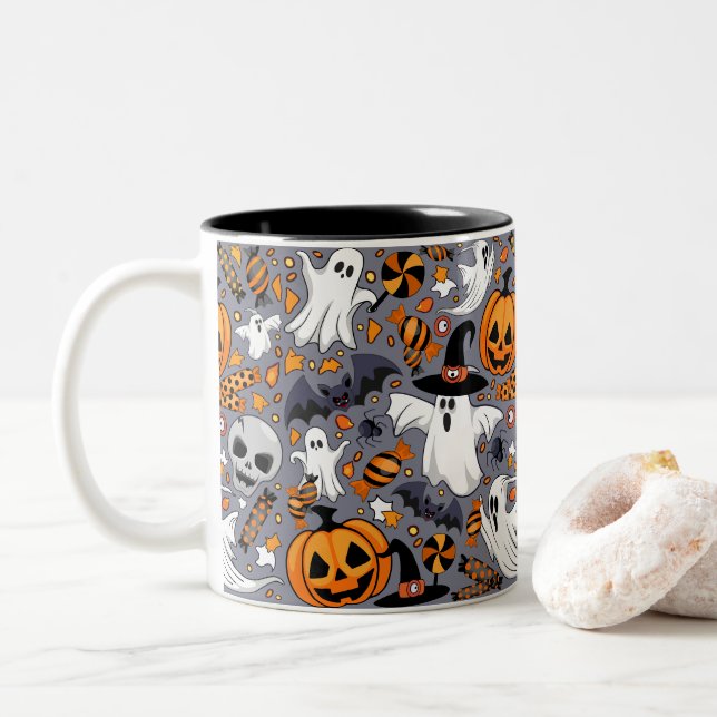 Tasse 2 Couleurs Fantômes Monstres mignons Éffrayants et Déplaisant (Avec donut)