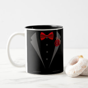 Tasse 2 Couleurs Faux Tuxedo Suit avec Cravate Red Bow