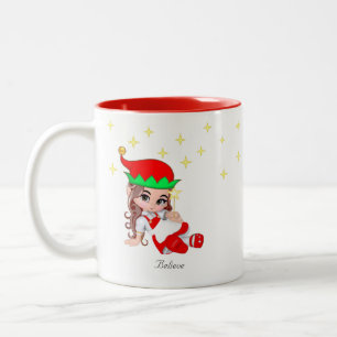 Tasse 2 Couleurs Fée de Noël habillée de rouge et d'étoiles