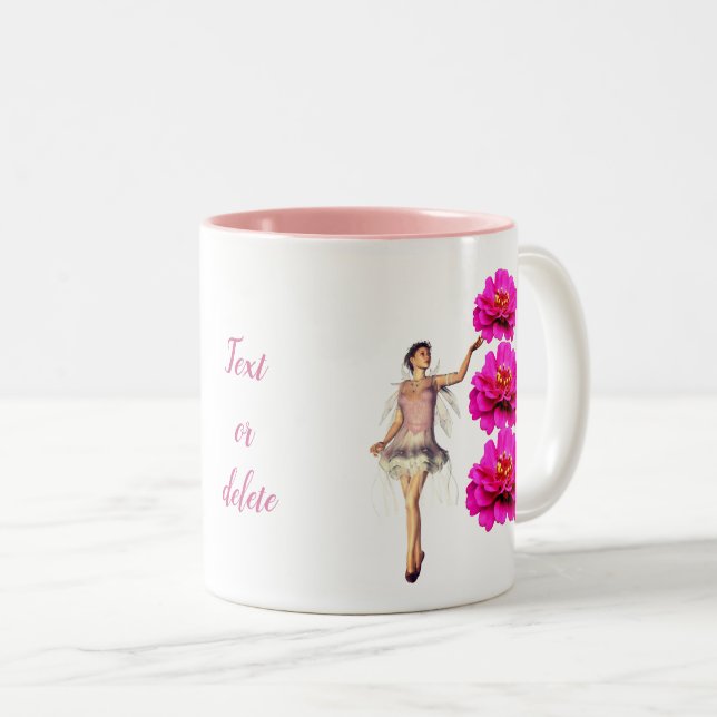 Tasse 2 Couleurs Fée Et Rose Zinnia Fleur Personnalisée (Devant droit)