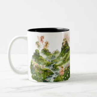 Tasse 2 Couleurs Fées Magiques & Collines Vertes Fantaisie Aquarell