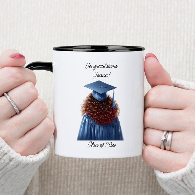 Tasse 2 Couleurs Félicitations Brunette Female Diplômée en bleu (Créateur téléchargé)