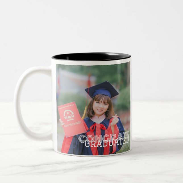 Tasse 2 Couleurs Félicitations personnalisées diplômes Nom classe (Gauche)