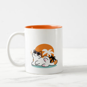 Tasse 2 Couleurs Feline fin au soleil - Chat Tropical relaxé