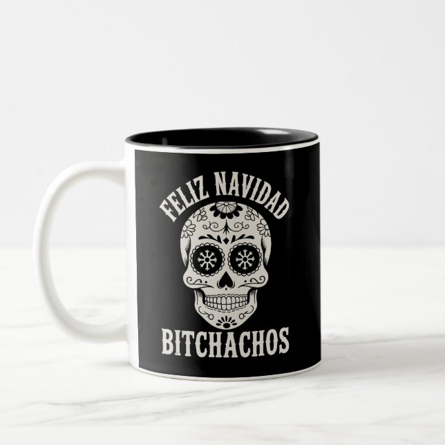 Tasse 2 Couleurs Feliz Navidad Bitchachos Funny Noël sarcastique (Gauche)