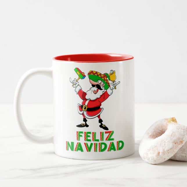 Tasse 2 Couleurs Feliz Navidad Mexico Noël Père Noël (Avec donut)
