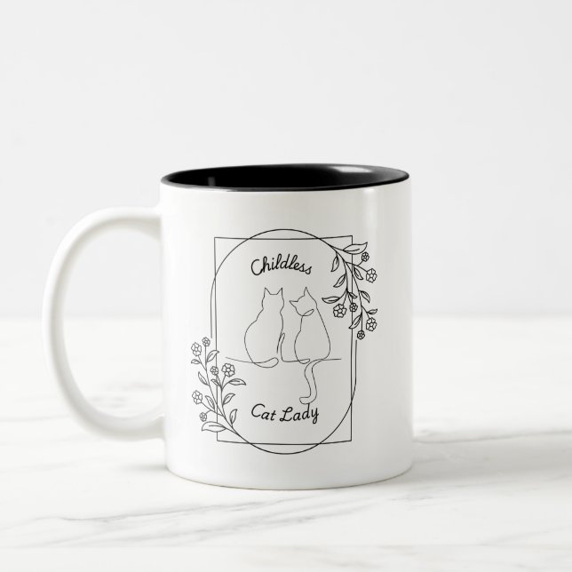 Tasse 2 Couleurs Femme au chat sans enfant (Gauche)