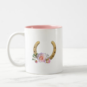 Tasse 2 Couleurs Fer à cheval avec fleurs et monogramme