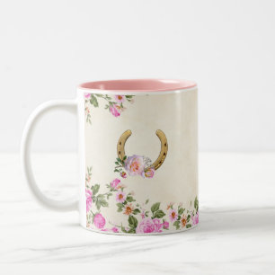 Tasse 2 Couleurs Fer à cheval avec fleurs sur fond beige