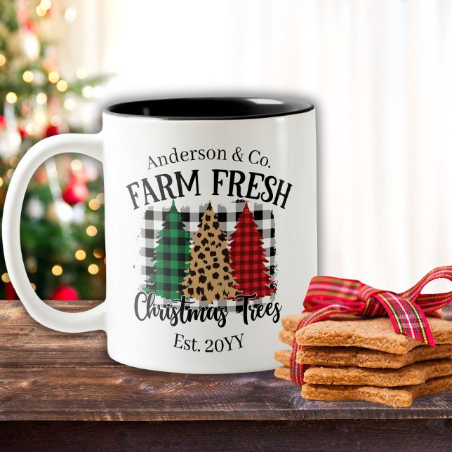 Tasse 2 Couleurs Ferme Buffle frais Plaid Arbres de Noël (Créateur téléchargé)