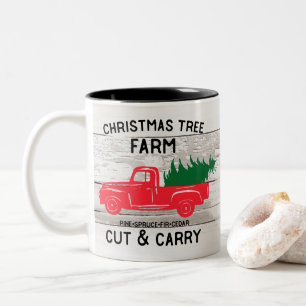 Tasse 2 Couleurs Ferme d'arbres de Noël avec Camion Vintage rouge e
