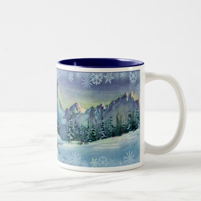 Tasse 2 Couleurs FERME et FLOCONS DE NEIGE d'HIVER par SHARON (Droit)