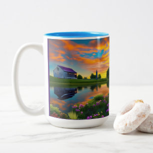 Tasse 2 Couleurs Ferme Purple Roof Pond à Sunrise