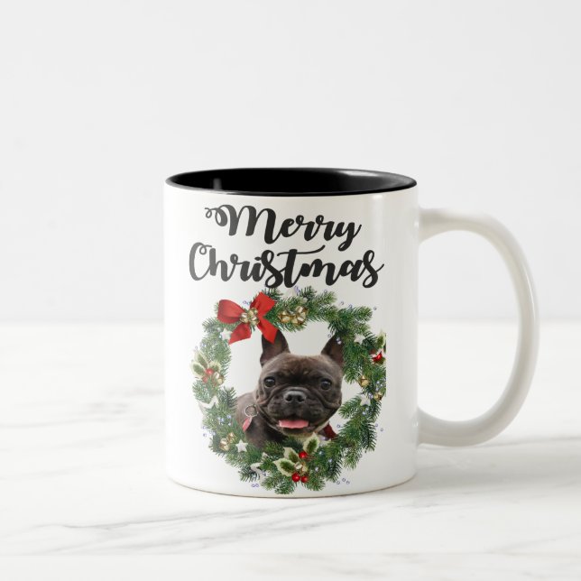 Tasse 2 Couleurs Fête de Noël de Chien de taureaux français (Droit)