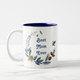 Tasse 2 Couleurs Fête des mères Joli bleu Floral Bird Photo