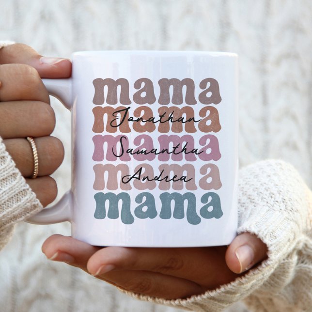 Tasse 2 Couleurs Fête des Mères Personnalisé Enfants Noms Retro (Créateur téléchargé)