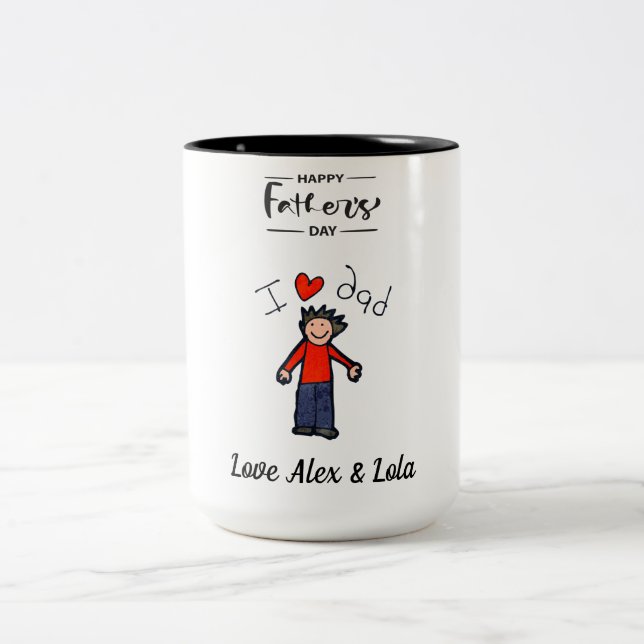 Tasse 2 Couleurs Fête des pères Mug. Noms personnalisés. (Centre)