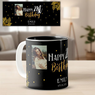 Tasse 2 Couleurs Fête élégante de 21 ans avec feuillage doré pour p