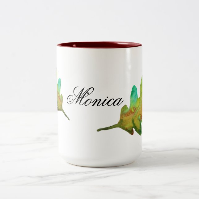 Tasse 2 Couleurs Feuille d'automne personnalisée (Centre)