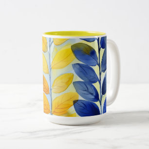 Tasse 2 Couleurs Feuilles jaune et bleu