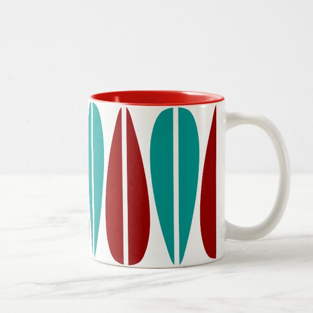 Tasse 2 Couleurs Feuilles rétro - Ruby Red et Deep Aqua (Droit)