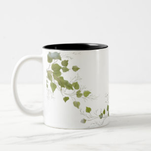 Tasse 2 Couleurs Feuilles verts dessinés à la main   Botanique mini