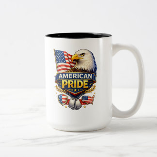 Tasse 2 Couleurs Fierté américaine - Aigle chauve et drapeau améric