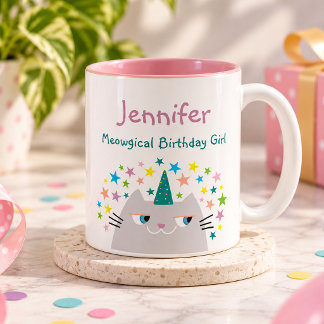 Tasse 2 Couleurs Fille d'anniversaire Miaumagique Nom