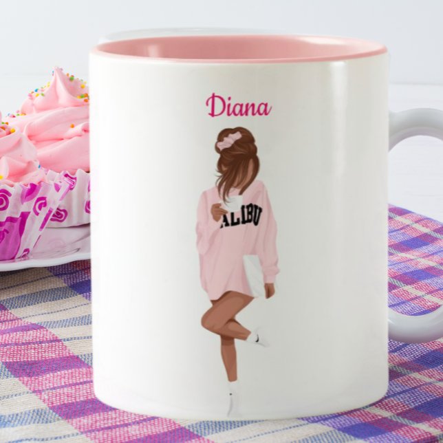 Tasse 2 Couleurs Fille en Malibu rose Café personnalisé personnalis (Créateur téléchargé)