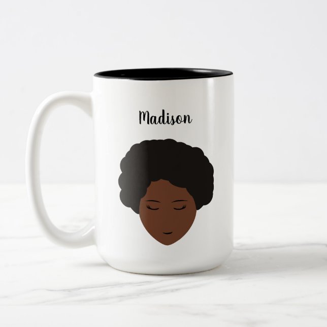 Tasse 2 Couleurs Fille Illustration cheveux noirs afro personnalisa (Gauche)