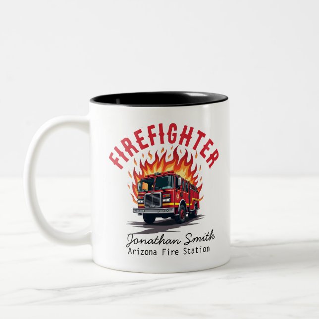 Tasse 2 Couleurs Firefighter Firetruck on Fire Rescue (Gauche)