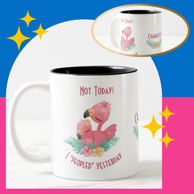 Tasse 2 Couleurs Flamant rose rose titre amusant "peoplé hier" (Créateur téléchargé)