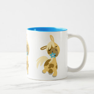 Tasse 2 Couleurs Fleur bleue et mignon caricature Pony