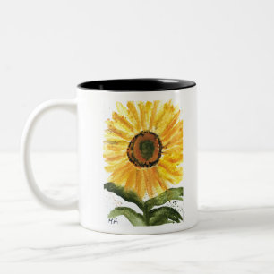 Tasse 2 Couleurs Fleur d'aquarelle fleurie jaune tournesol