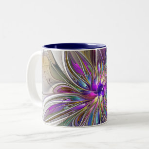Tasse 2 Couleurs Fleur d'art fractal abstrait énergique et coloré