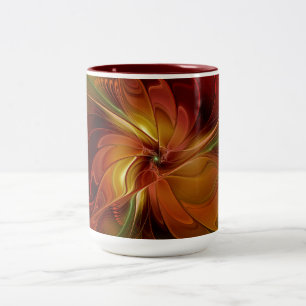 Tasse 2 Couleurs Fleur d'art fractal abstraite rouge orange marron