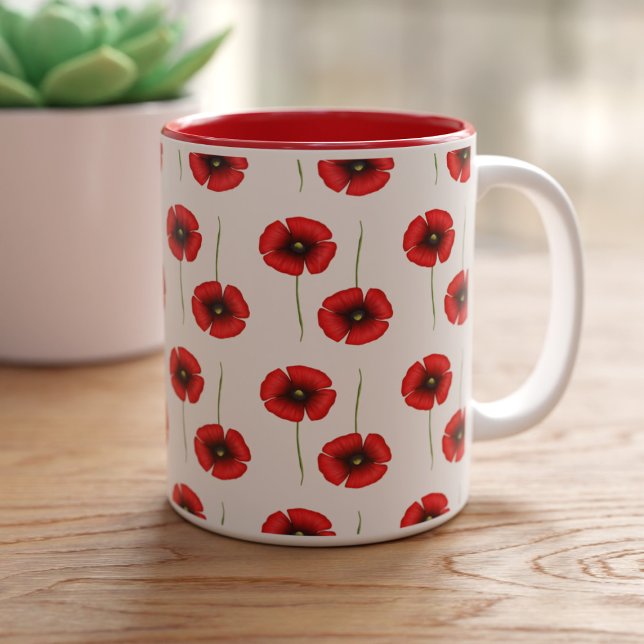 Tasse 2 Couleurs Fleur de Motif de café floral mignon rouge (Love poppies and coffee mugs?    This is the poppy coffee mug just for you!)