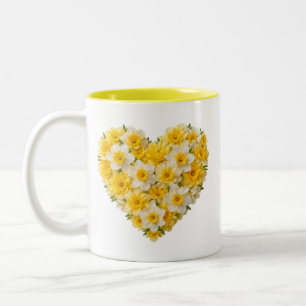 Tasse 2 Couleurs Fleur de naissance de mars Jonquille Cœur
