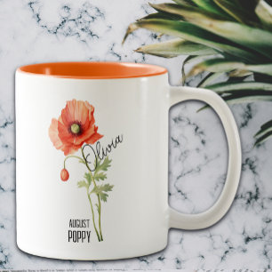 Tasse 2 Couleurs Fleur de Naissance Mois Août Pavot Nom