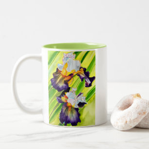 Tasse 2 Couleurs Fleur d'iris floral aquarelle