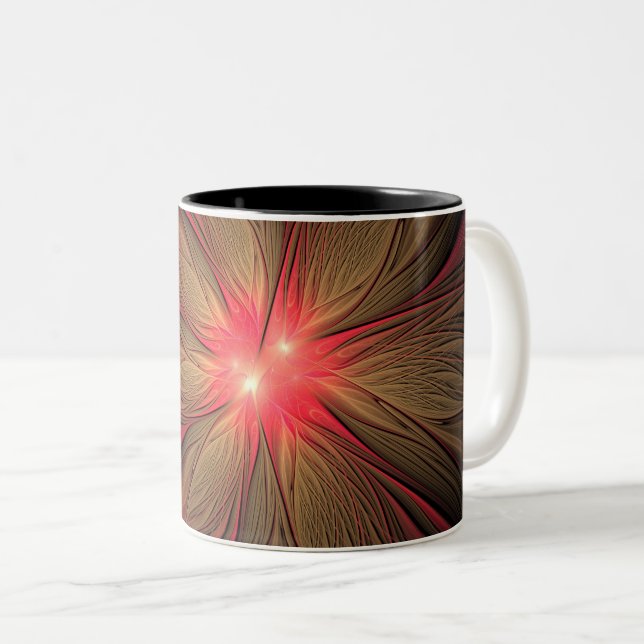 Tasse 2 Couleurs Fleur fractale de fansy rouge (Devant droit)