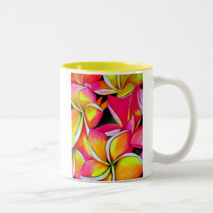 Tasse 2 Couleurs Fleur Frangipani Jaune Tropical Plumeria art