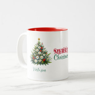 Tasse 2 Couleurs Fleur marguerite Arbre de Noël Joyeux Nom de Noël