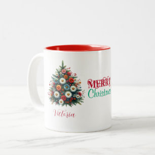 Tasse 2 Couleurs Fleur marguerite Arbre de Noël Joyeux Nom de Noël