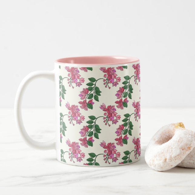 Tasse 2 Couleurs Fleur Natalia en blanc naturel (Avec donut)