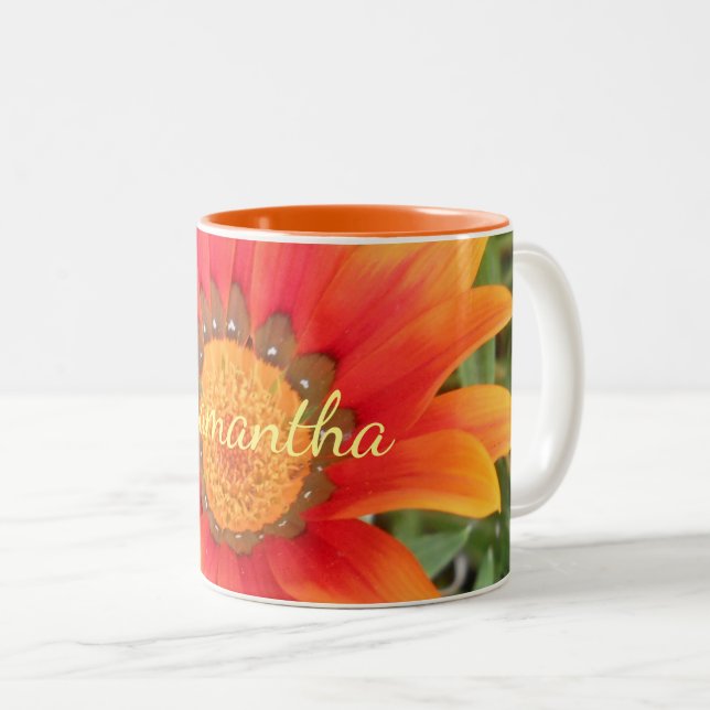 Tasse 2 Couleurs Fleur orange unique personnalisée (Devant droit)