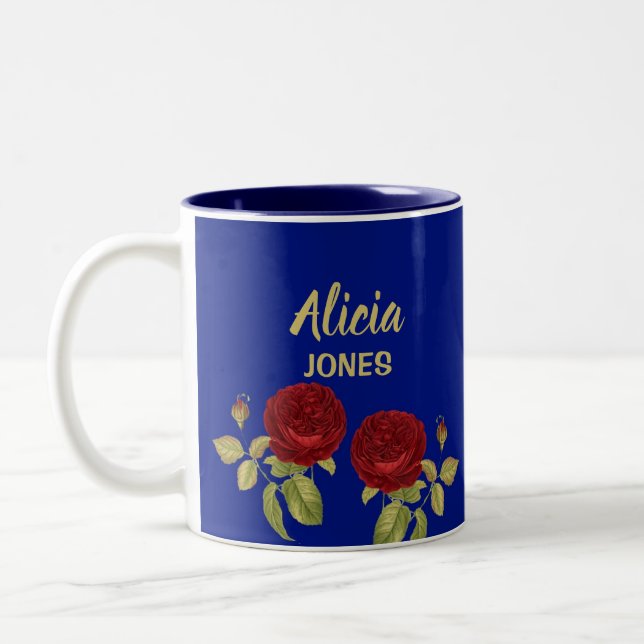 Tasse 2 Couleurs Fleur rouge et bleu feuille (Gauche)